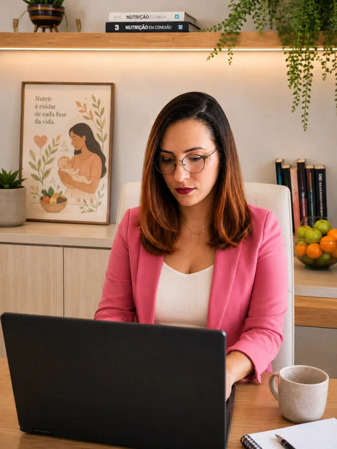 Nutricionista Stephanie Carvalho durante um atendimento
